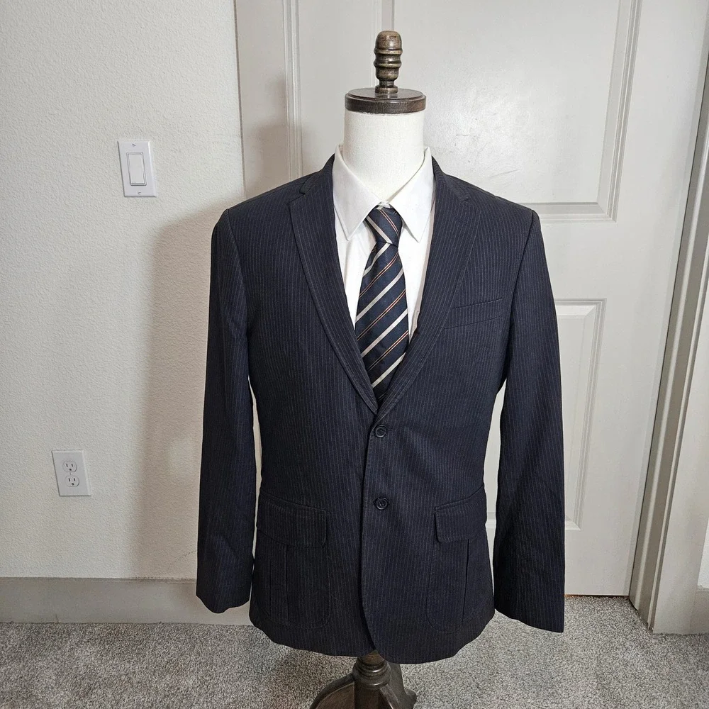 Banana Republic Mens 40R Tailored Fit Navy Pinstripe Cotton Blazer Jacket